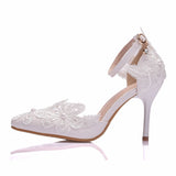 Funki Buys | Shoes | Women's White Lace Wedding Stilettos | Sandals