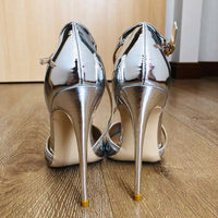 Funki Buys | Shoes | Women's Shiny Silver Cross Ankle Strap Stilettos