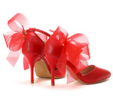 Funki Buys | Shoes | Women's Chiffon Bow Ankle Strap Stilettos | Satin