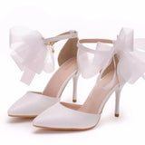 Funki Buys | Shoes | Women's Chiffon Bow Ankle Strap Stilettos | Satin