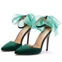 Funki Buys | Shoes | Women's Chiffon Bow Ankle Strap Stilettos | Satin