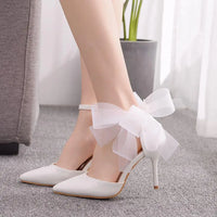 Funki Buys | Shoes | Women's Chiffon Bow Ankle Strap Stilettos | Satin