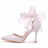 Funki Buys | Shoes | Women's Chiffon Bow Ankle Strap Stilettos | Satin