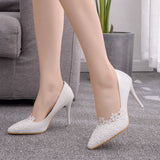 Funki Buys | Shoes | Women's White Lace Flower Pumps | Wedding Shoes