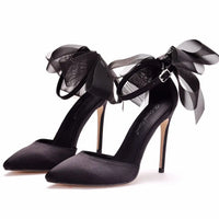 Funki Buys | Shoes | Women's Chiffon Bow Ankle Strap Stilettos | Satin