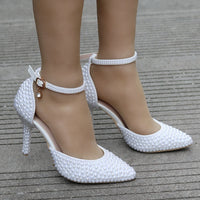 Funki Buys | Shoes | Women's White Pearl Wedding Shoes | Bridal Pumps