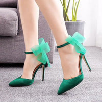 Funki Buys | Shoes | Women's Chiffon Bow Ankle Strap Stilettos | Satin