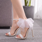 Funki Buys | Shoes | Women's Chiffon Bow Wedding Sandals | Stilettos