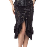 Gothic Women's Skirt Steampunk Ruffles Pleated A-Line Skirt Corset Lace-up  Skirt