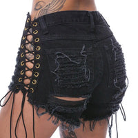 Funki Buys | Shorts | Women's Gothic Punk Denim Shorts | Lace Up