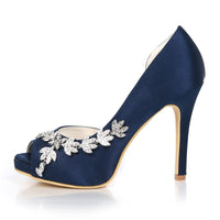 Funki Buys | Shoes | Women's Satin Rhinestone Wedding Shoes | Peep Toe