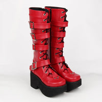 Funki Buys | Boots | Women's Gothic Platform Boots | 4 Buckle Straps