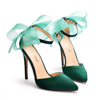 Funki Buys | Shoes | Women's Chiffon Bow Ankle Strap Stilettos | Satin