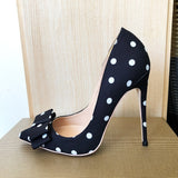 Funki Buys | Shoes | Women's Silk Polka Dot Bow Knot Heels