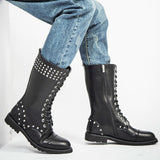 Funki Buys | Boots | Men's Genuine Leather Rivet Motorcycle Boots