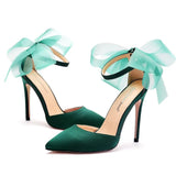 Funki Buys | Shoes | Women's Chiffon Bow Ankle Strap Stilettos | Satin