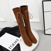 Funki Buys | Boots | Women's Lace Up Knee High Boots | PU Suede Leather