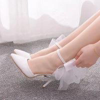 Funki Buys | Shoes | Women's Chiffon Bow Ankle Strap Stilettos | Satin