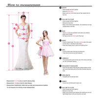 Instructional guide on body measurement for dresses. Includes images of two women, one in a long gown, the other in a short dress. Steps detail measuring height, bust, waist, hips, and more. Key points highlighted with letters, offering precise measurement techniques.