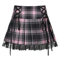 Funki Buys | Skirts | Women's Lace Gothic Mini Skirt | Plaid A Line