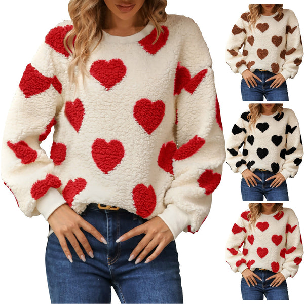Funki Buys | Sweaters | Women's Fuzzy Heart Winter Sweatshirt