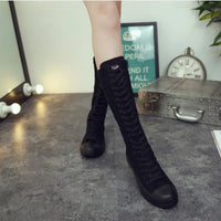 Funki Buys | Boots | Women's Canvas Knee High Lace Up Boots