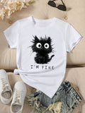 Funki Buys | Shirts | Women's Cute Cat "I'm Fine" Printed T-Shirt