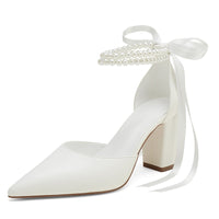 Funki Buys | Shoes | Women's Satin Pearl Wedding Sandals | Block Heel