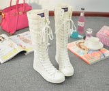 Funki Buys | Boots | Women's Canvas Knee High Lace Up Boots