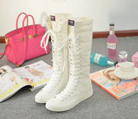 Funki Buys | Boots | Women's Canvas Knee High Lace Up Boots