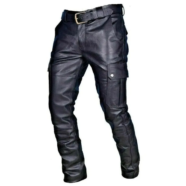 Funki Buys | Pants | Men's PU Leather Motorcycle Pants | Cargo Pockets