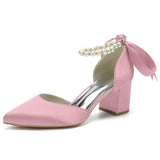 Funki Buys | Shoes | Women's Satin Pearls Mid Block Heel Wedding Shoes