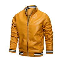 Funki Buys | Jackets | Men's Faux Leather Stand Collar Bomber Jacket