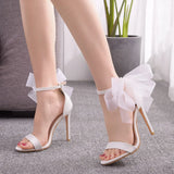Funki Buys | Shoes | Women's Chiffon Bow Wedding Sandals | Stilettos