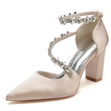 Funki Buys | Shoes | Women's Satin Crystal Wedding Shoes | Pointed Toe