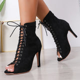 Funki Buys | Boots | Women's Lace-up Suede Sole Stiletto Dance Shoes