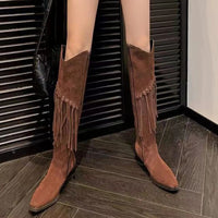Funki Buys | Boots | Women's Genuine Suede Leather Fringed Boots | Knee High