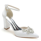 Funki Buys | Shoes | Women's Satin Rhinestone Block Heel Wedding Shoes