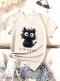 Funki Buys | Shirts | Women's Cute Cat "I'm Fine" Printed T-Shirt