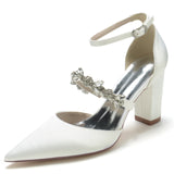 Funki Buys | Shoes | Women's Crystals Satin Wedding Shoes | Block Heel