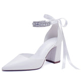 Funki Buys | Shoes | Women's Rhinestone Ribbon Block Heel Bridal Pumps