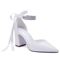 Funki Buys | Shoes | Women's Crystal Satin Bridal Block Heels