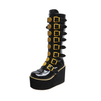 Funki Buys | Boots | Women's Platform Black Yellow Smiley Face Boots
