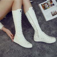 Funki Buys | Boots | Women's Canvas Knee High Lace Up Boots