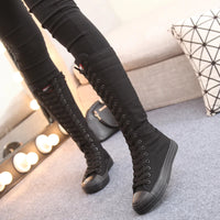 Funki Buys | Boots | Women's Canvas Knee High Lace Up Boots