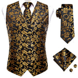 Funki Buys | Vests | Men's 4 Pcs Classic Gold Black Tie Vest Set