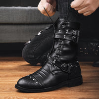 Funki Buys | Boots | Men's Leather Lace Up Buckle Strap Boots