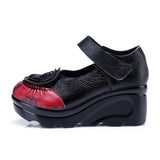 Funki Buys | Shoes | Women's Genuine Leather Red Flowers Retro Wedges