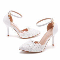 Funki Buys | Shoes | Women's White Lace Wedding Shoes | Pointed Toe