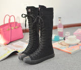 Funki Buys | Boots | Women's Canvas Knee High Lace Up Boots